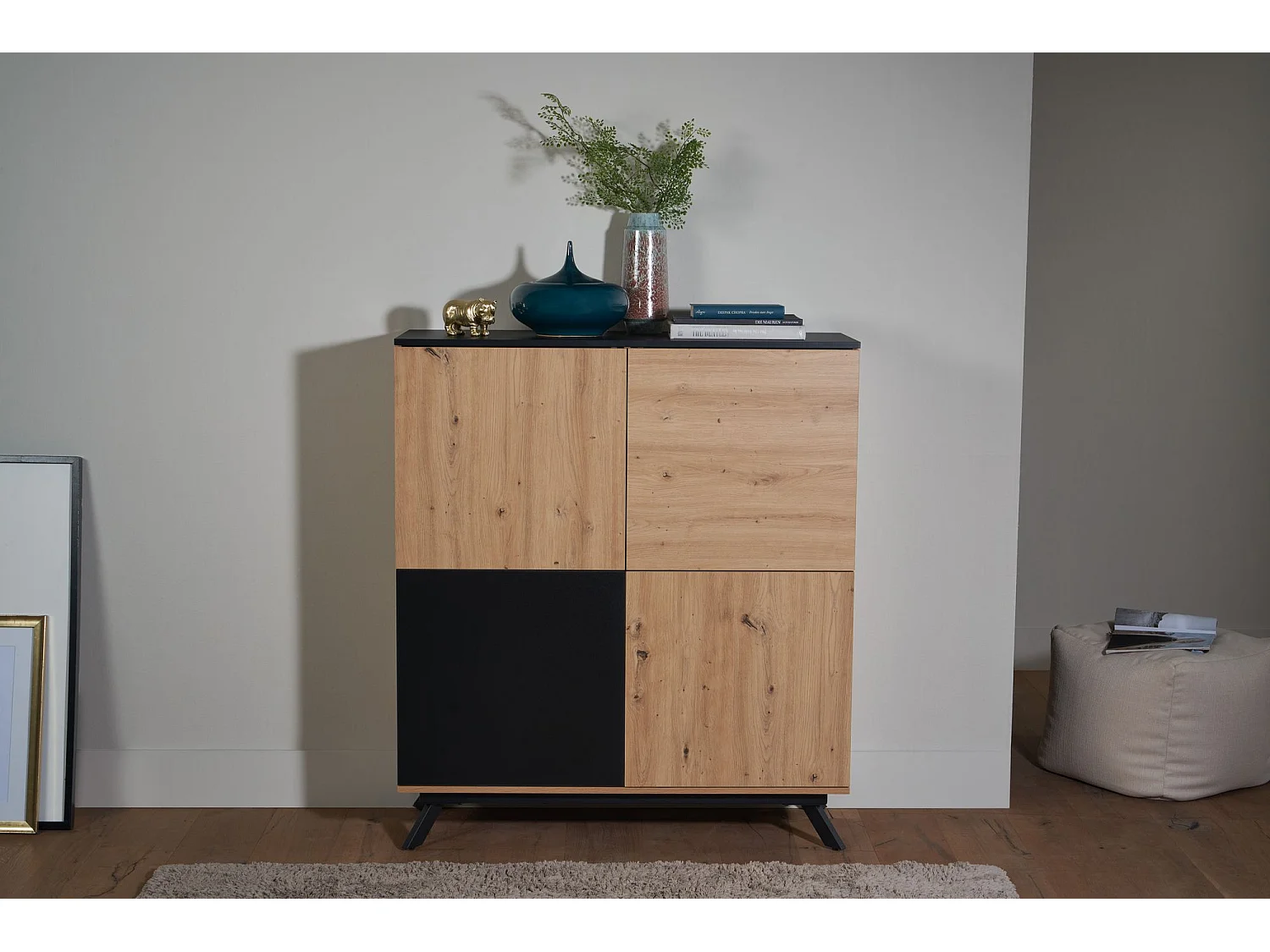 Highboard Sideboard 110x125x40cm MDF Eiche Dekor Kommode Anrichte Modern