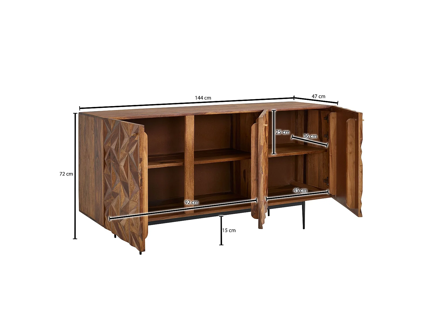Sideboard  Kommode 144x72x47 cm Holz Massiv Anrichte Modern Standschrank