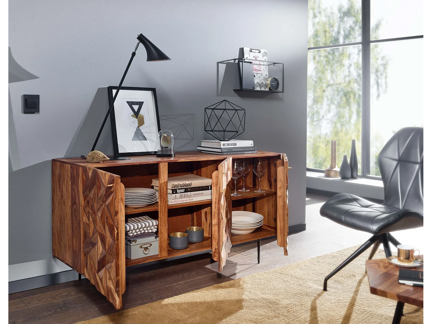 Sideboard  Kommode 144x72x47 cm Holz Massiv Anrichte Modern Standschrank