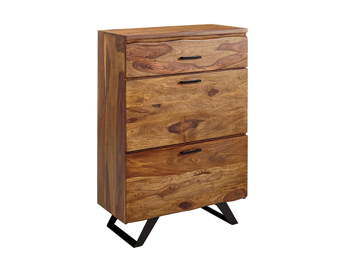 Commode 120 cm Bois Massif Bord Naturel Buffet Tiroirs Armoire Moderne