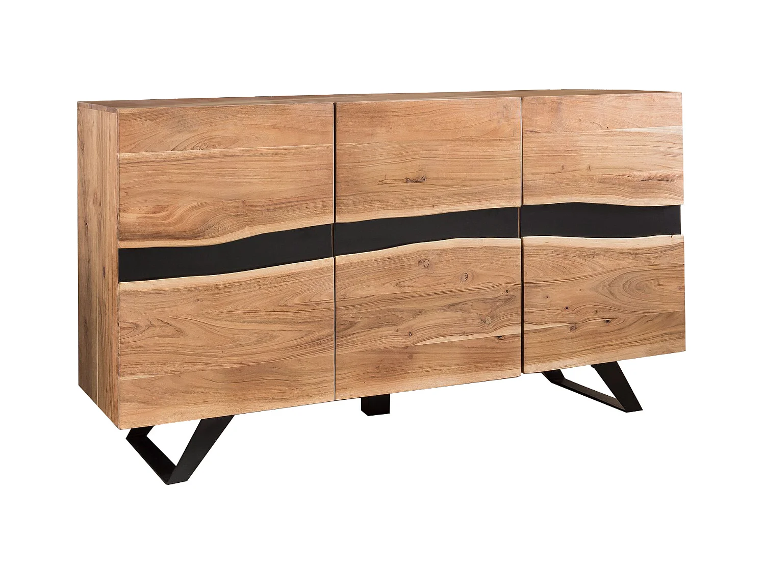 Buffet 148 cm Bois Massif d’Acacia Commode Armoire Portes Bord d'Arbre