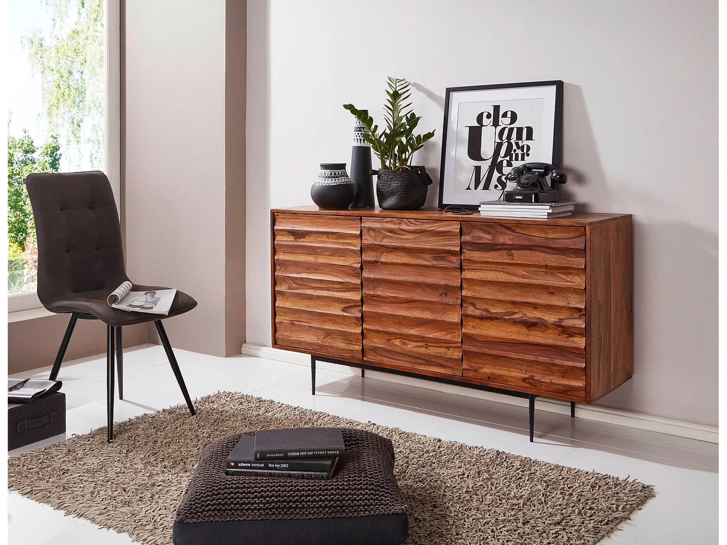 Sideboard Sheesham Landhaus Kommode Holz Massiv Anrichte Standschrank