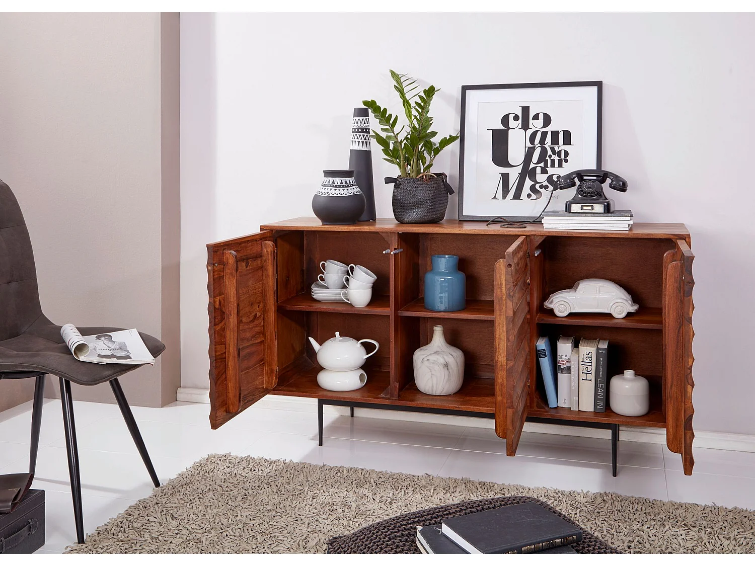 Sideboard Sheesham Landhaus Kommode Holz Massiv Anrichte Standschrank