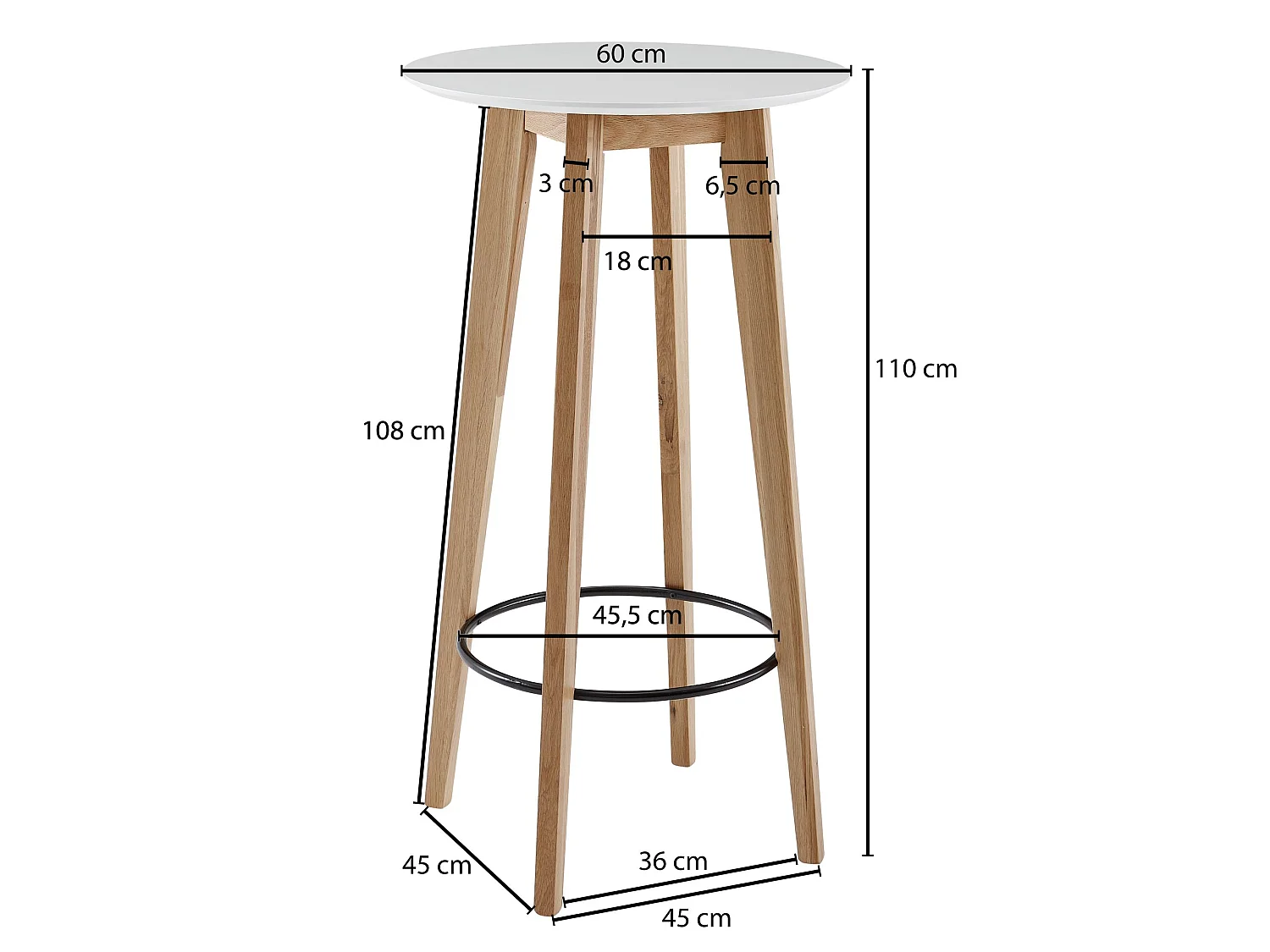 Stehtisch 60x110x60cm Weiß Bartisch Skandinavisch Eiche Tisch Partytisch