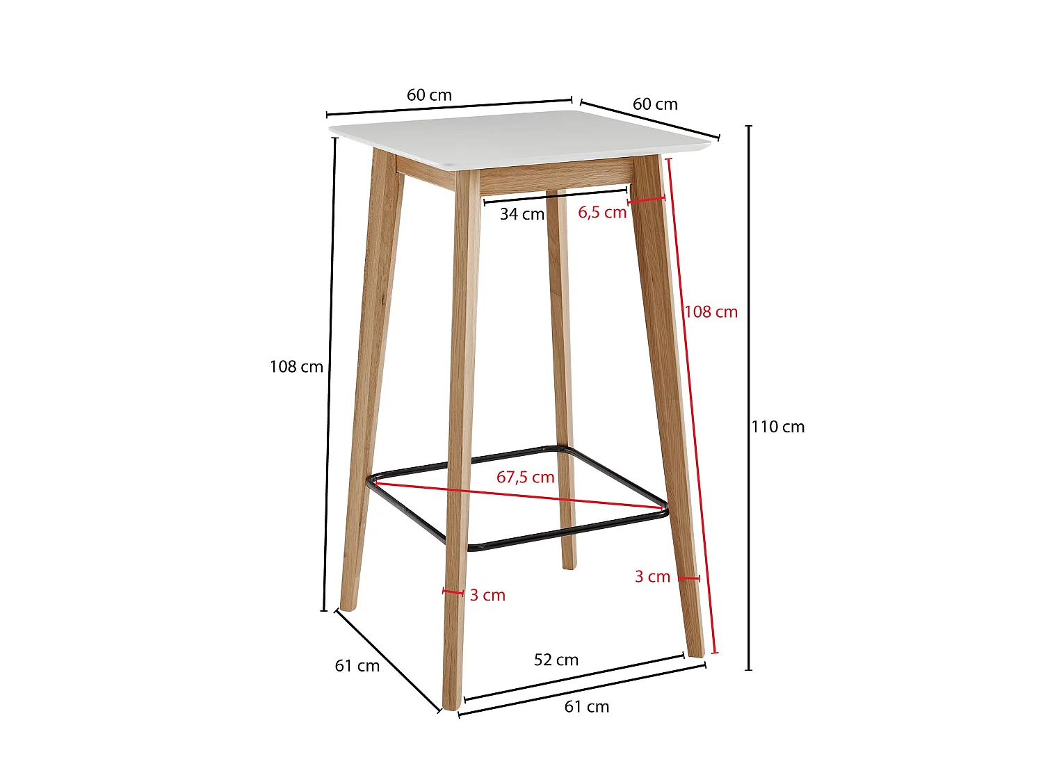 Stehtisch 60x110x60cm Weiß Bartisch Skandinavisch Eiche Tisch Partytisch
