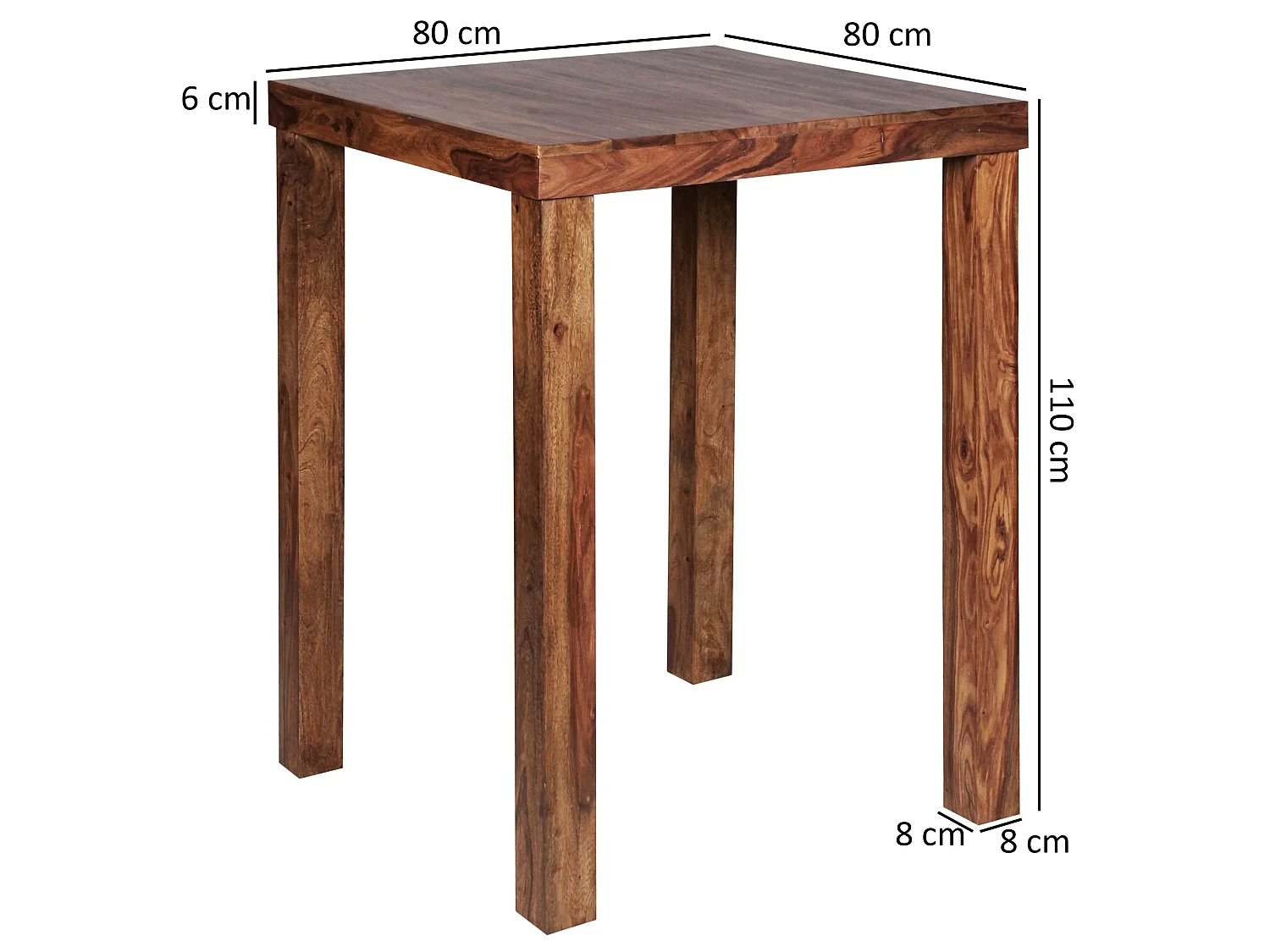 Bartisch Massivholz Sheesham 80x80x110cm Stehtisch Bistrotisch Tisch
