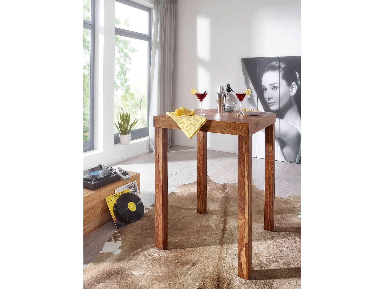 Bartisch Massivholz Sheesham 80x80x110cm Stehtisch Bistrotisch Tisch