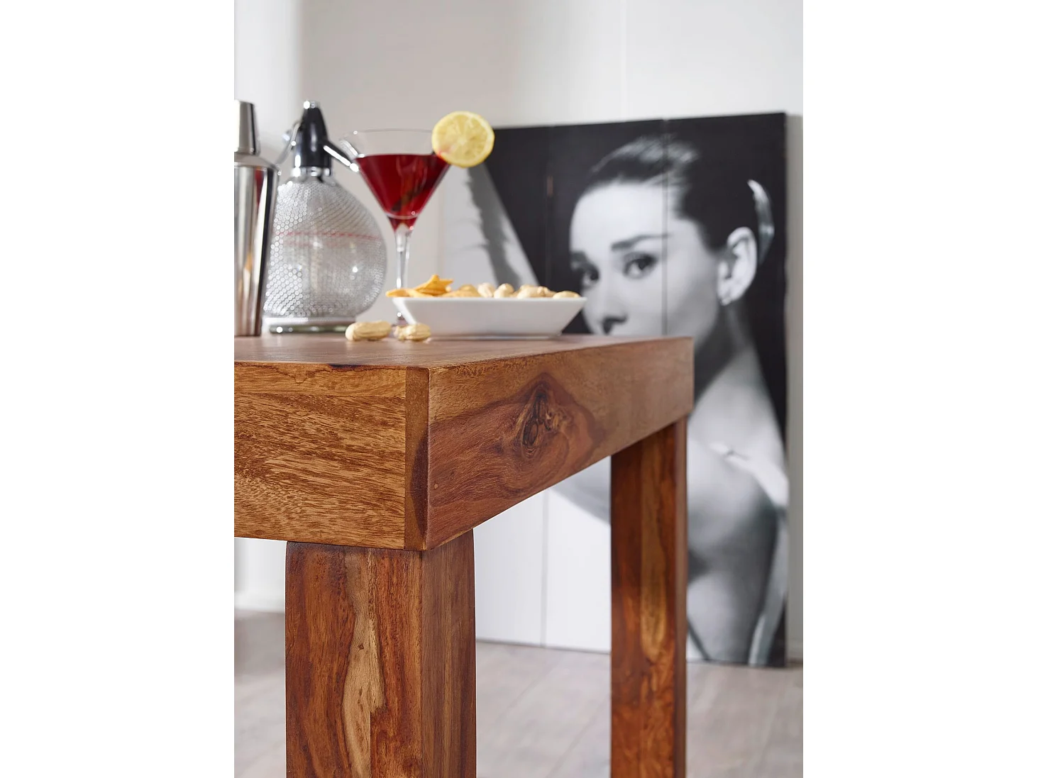 Bartisch Massivholz Sheesham 80x80x110cm Stehtisch Bistrotisch Tisch