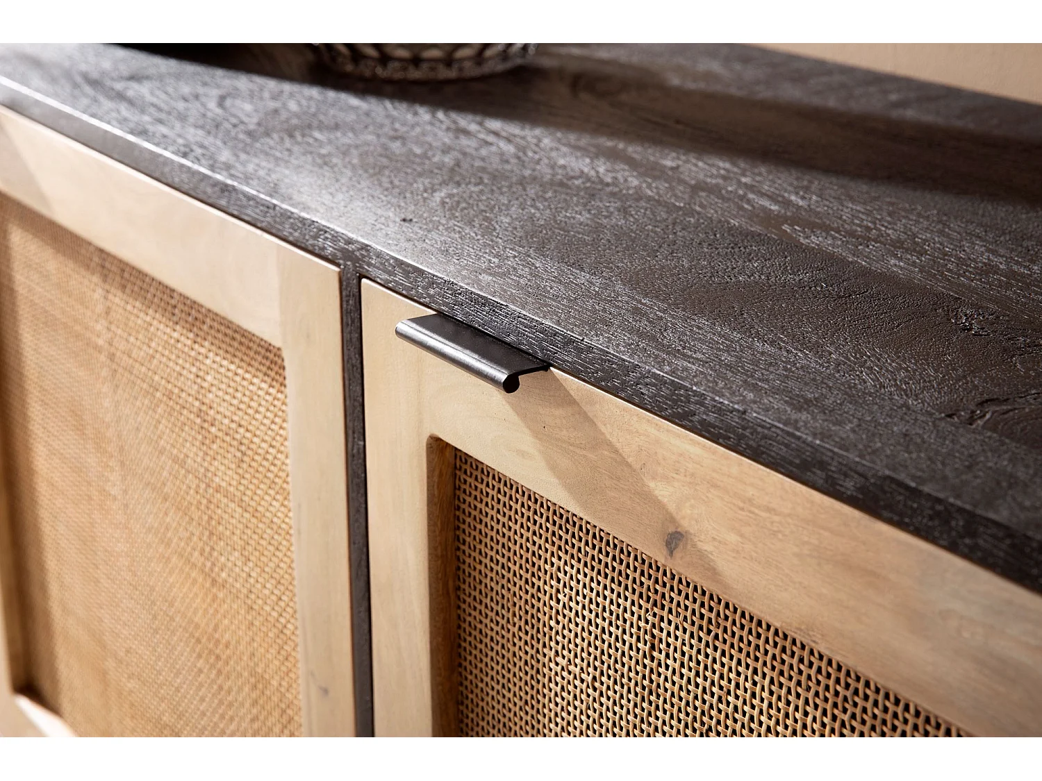 Sideboard  Anrichte 175x75x45 cm Massivholz Rattan Kommodenschrank