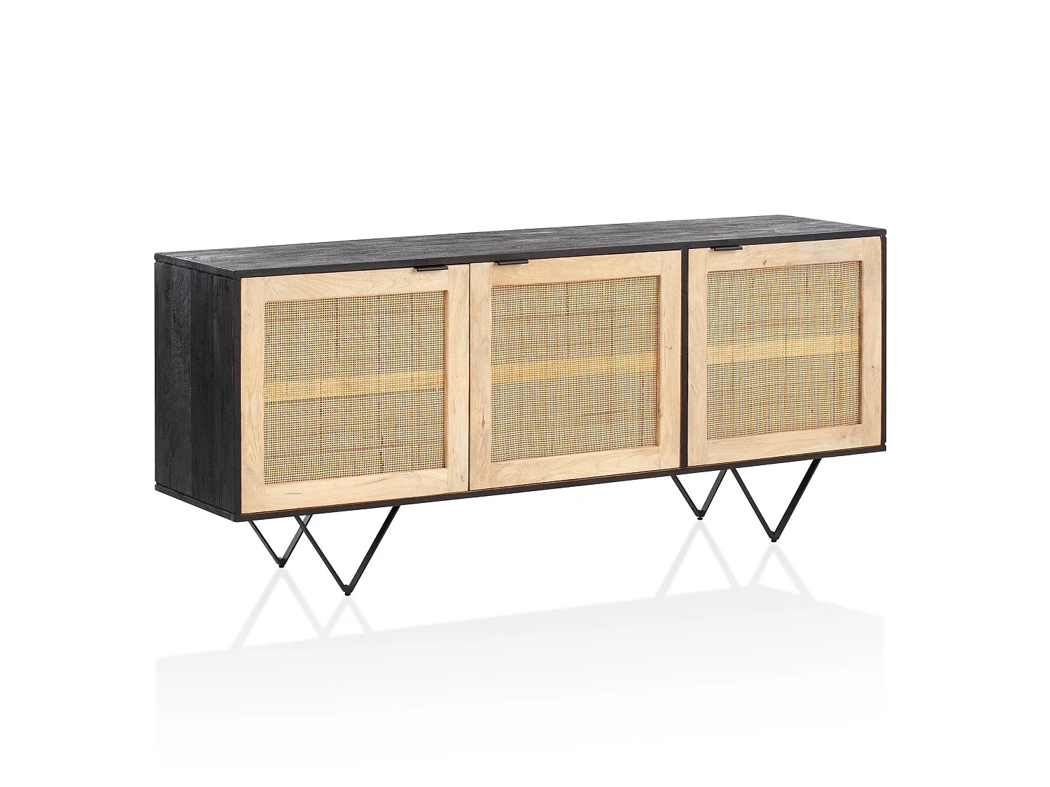 Sideboard  Anrichte 175x75x45 cm Massivholz Rattan Kommodenschrank