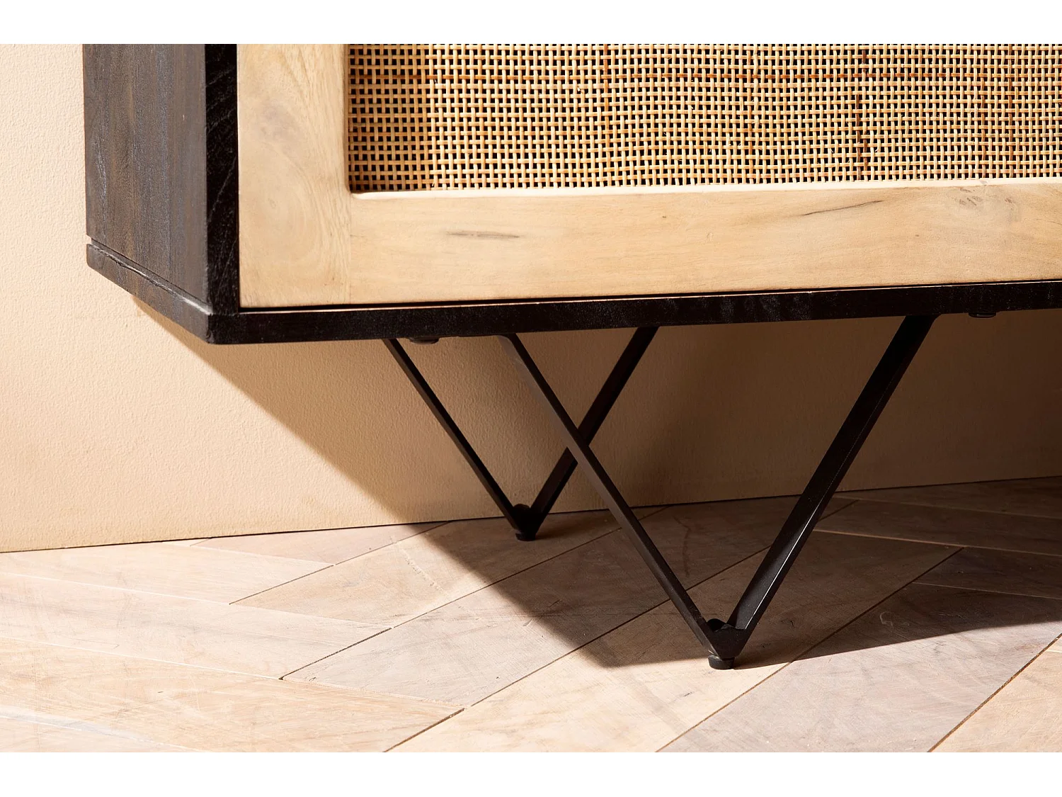 Sideboard  Anrichte 175x75x45 cm Massivholz Rattan Kommodenschrank