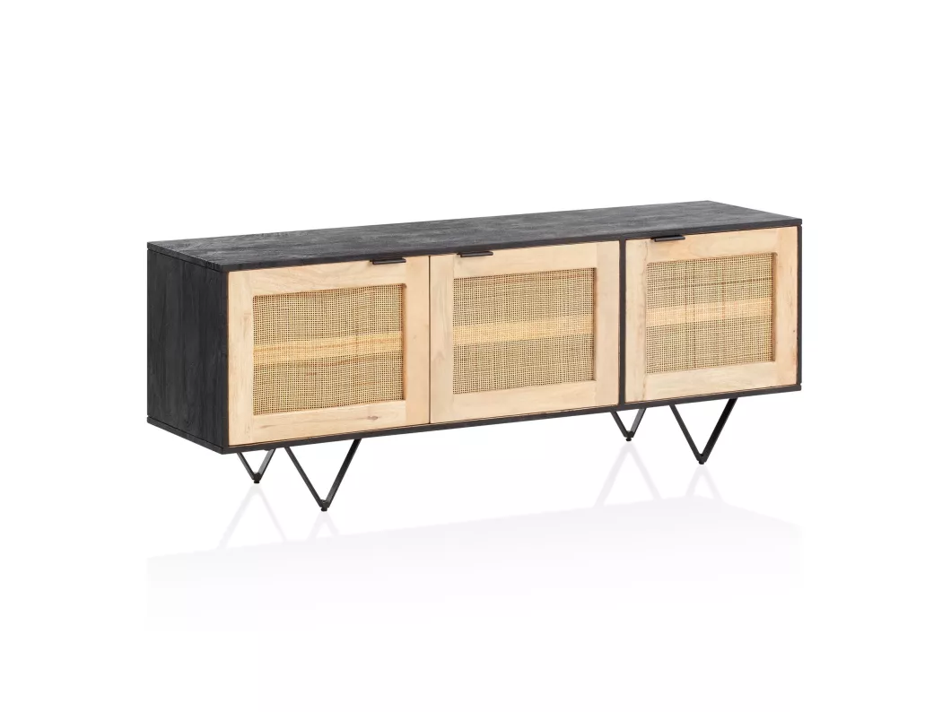 Kauf Unique Sideboard Anrichte 145x55x40 cm Massivholz Rattan Kommodenschrank Modern