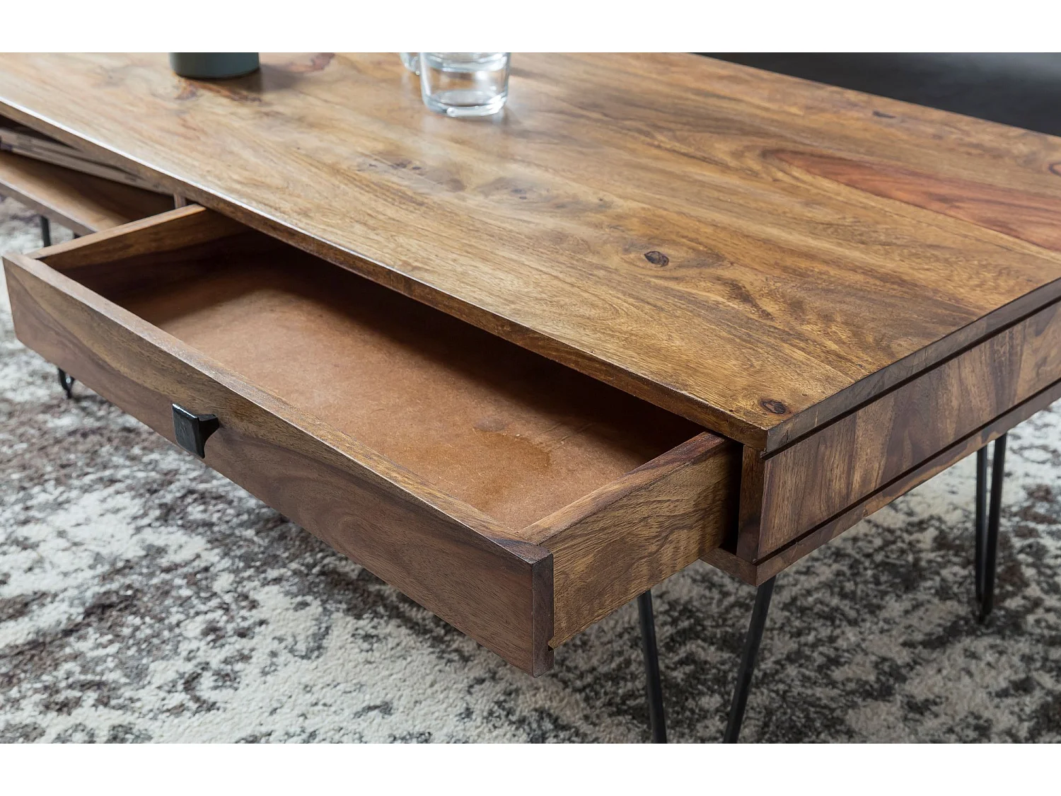 Massiver Couchtisch HARLEM 110 x 60 cm Schublade Wohnzimmertisch Holztisch Tisch