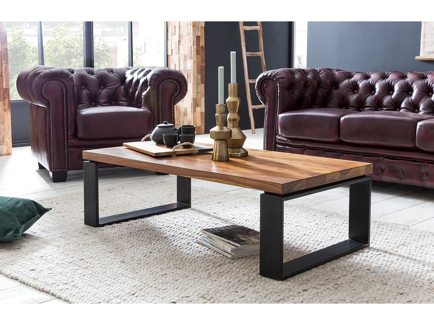 Couchtisch Holz Sofatisch mit Metallgestell Wohnzimmertisch Tisch