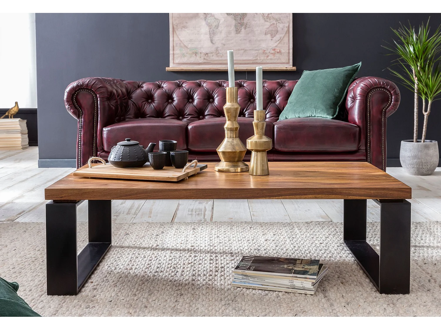 Couchtisch Holz Sofatisch mit Metallgestell Wohnzimmertisch Tisch