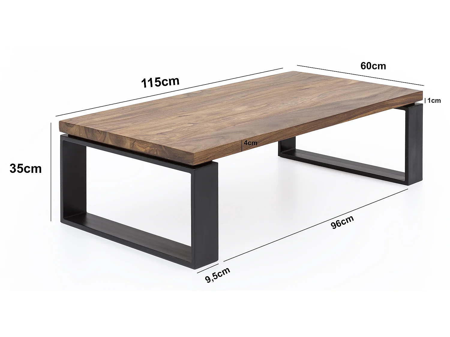 Table Basse de Salon 115 cm Bois Massif Moderne Rectangulaire Marron