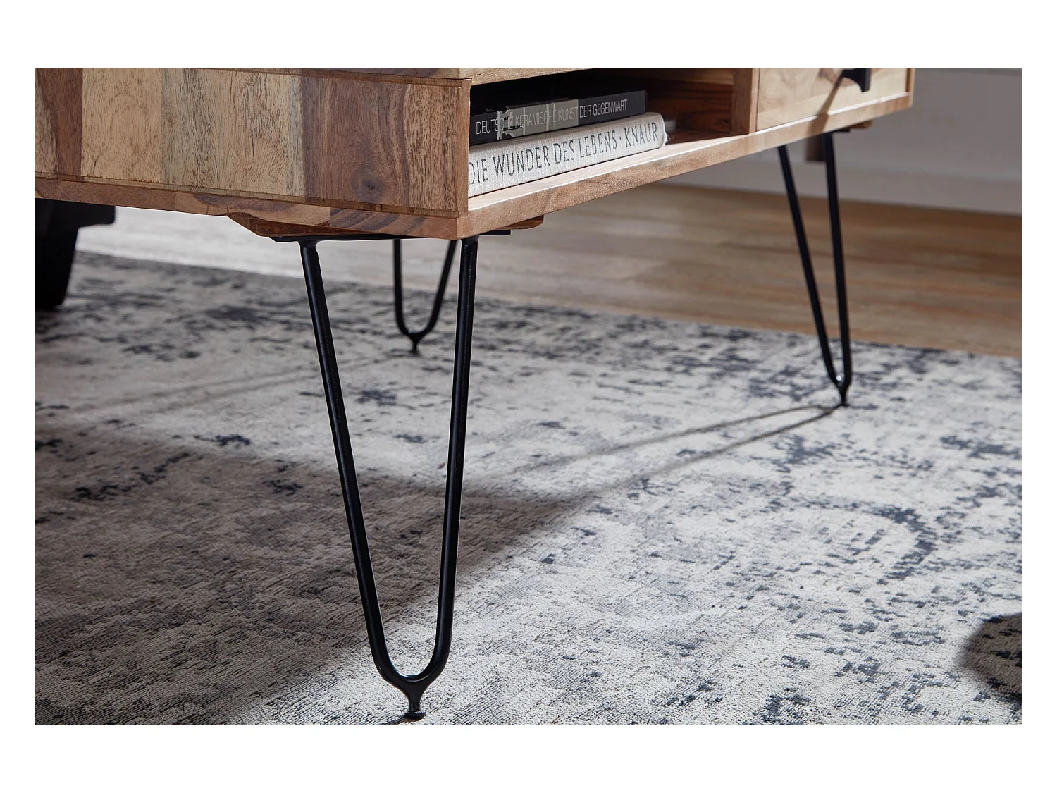 Massiver Couchtisch HARLEM 110 x 60 cm Schublade Wohnzimmertisch Holztisch Tisch