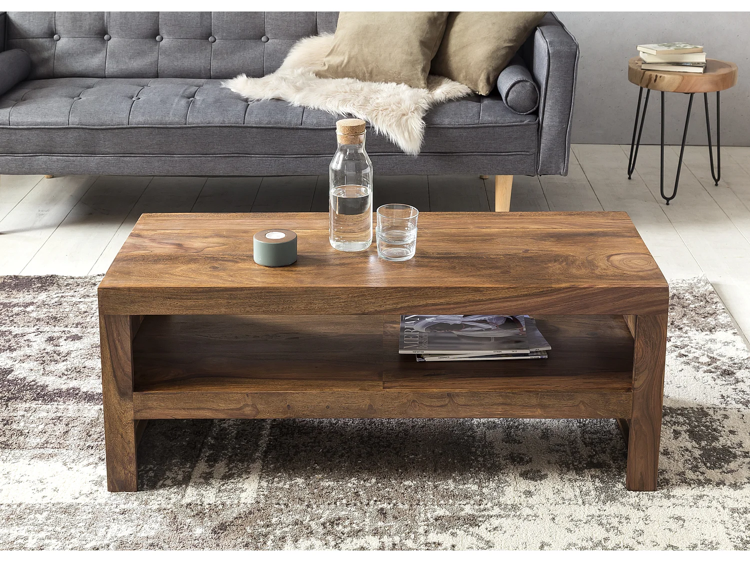 Couchtisch Massiv-Holz Durban 110 cm Wohnzimmer-Tisch Braun Landhaus-Stil