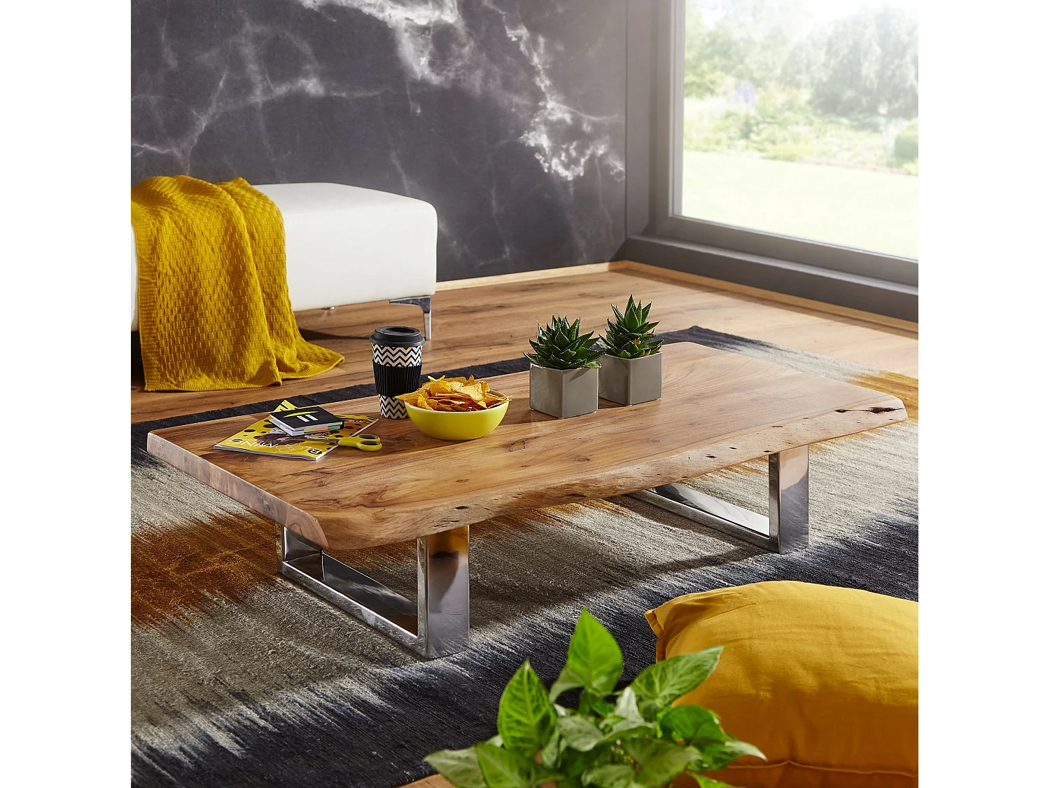 Couchtisch Akazie Wohnzimmertisch Holz Massiv Sofatisch Baumkante Groß