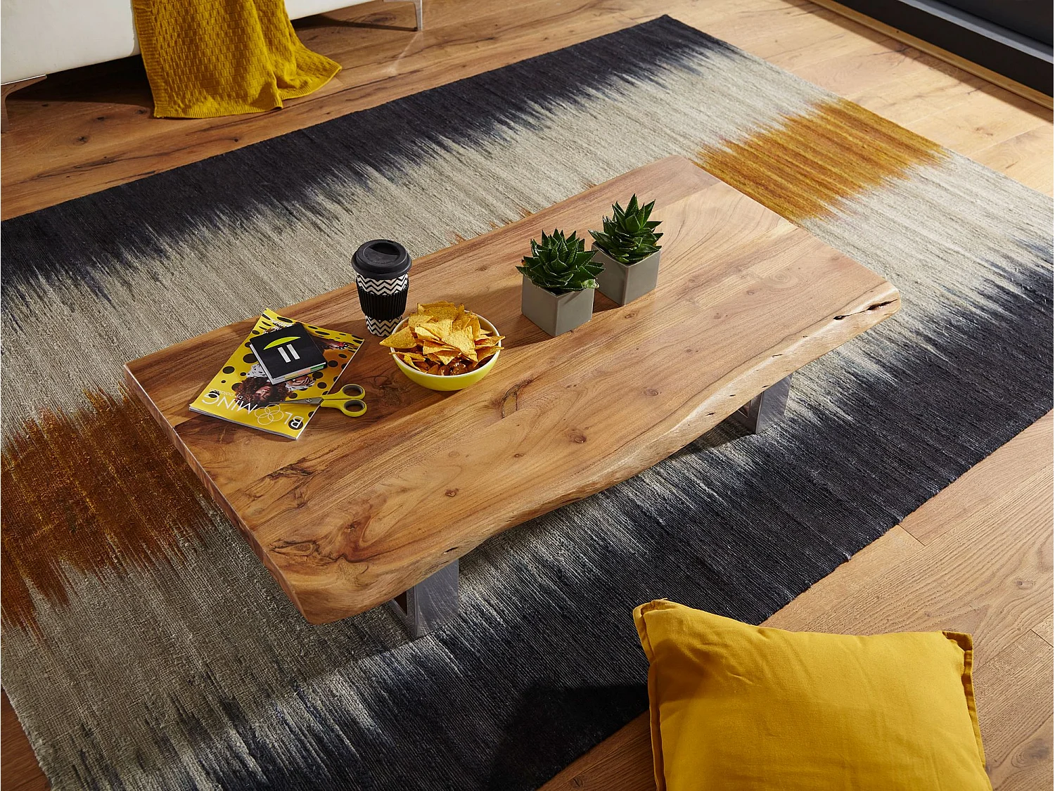 Couchtisch Akazie Wohnzimmertisch Holz Massiv Sofatisch Baumkante Groß