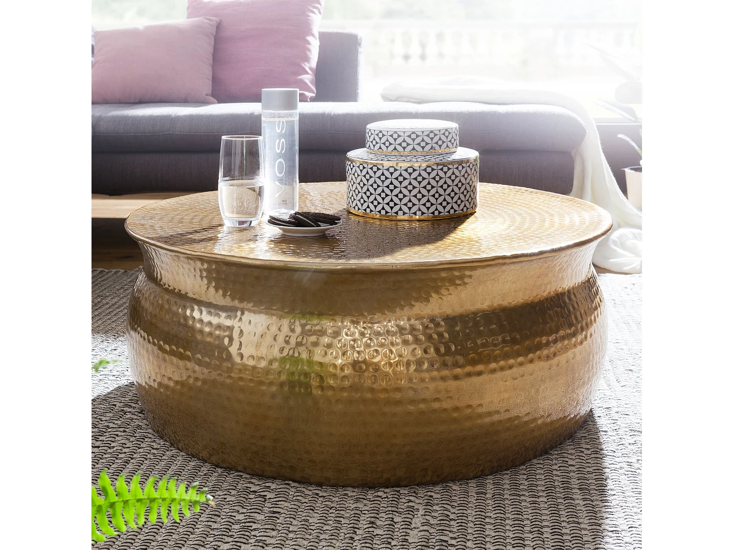 Couchtisch Wohnzimmertisch Sofatisch rund Hammerschlag Loungetisch