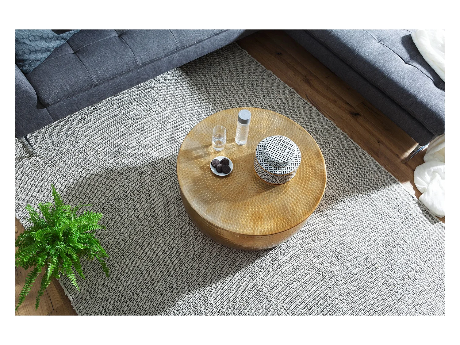 Couchtisch Wohnzimmertisch Sofatisch rund Hammerschlag Loungetisch