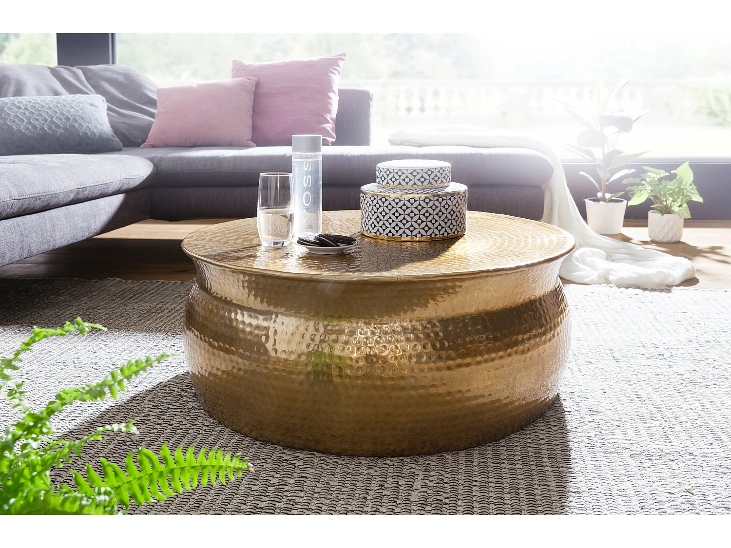 Couchtisch Wohnzimmertisch Sofatisch rund Hammerschlag Loungetisch