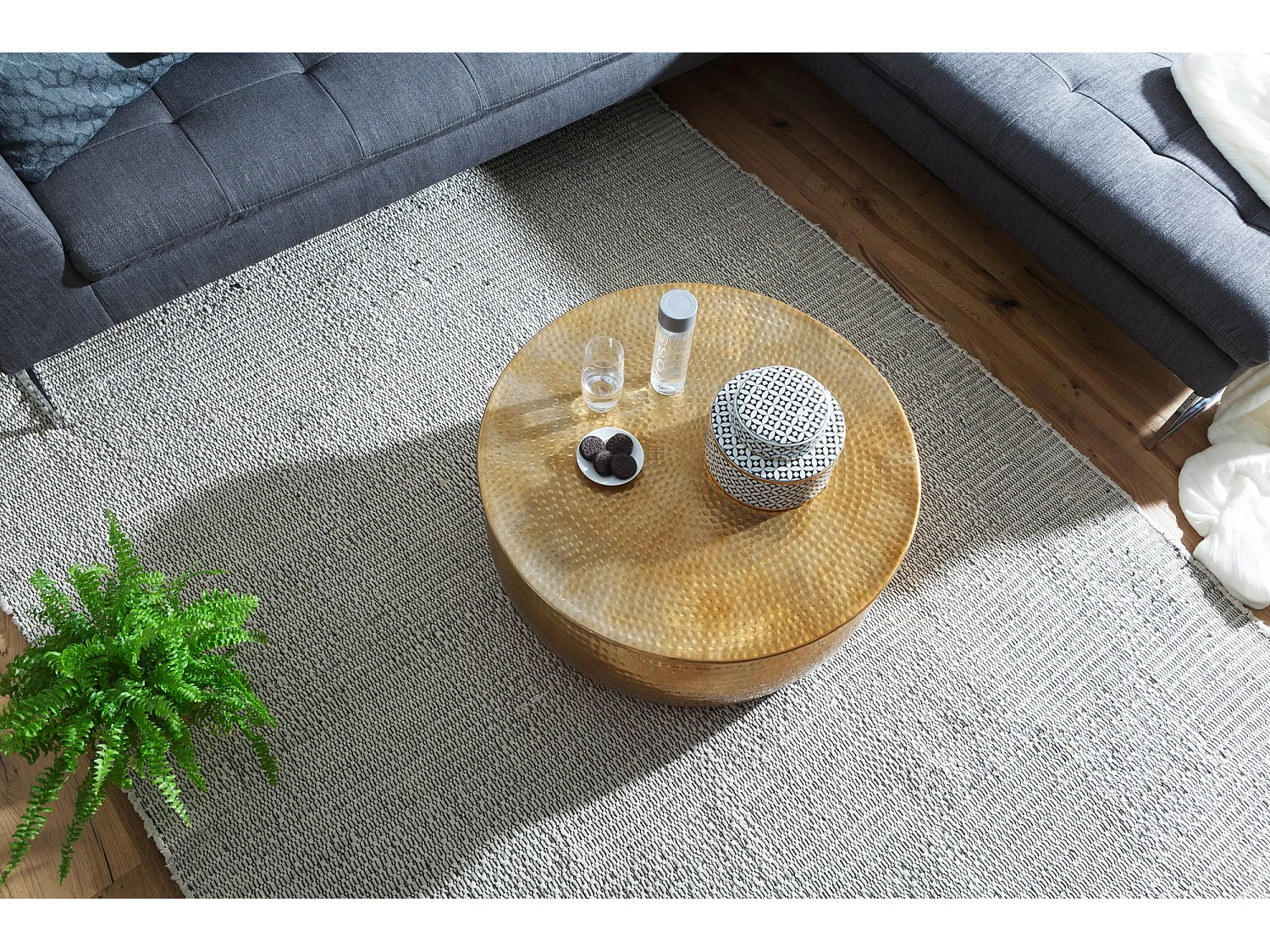 Couchtisch Wohnzimmertisch Sofatisch rund Hammerschlag Loungetisch