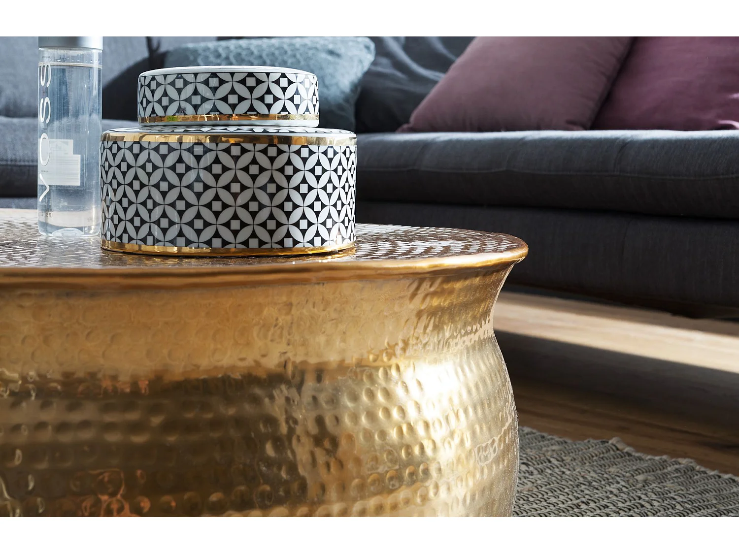 Couchtisch Wohnzimmertisch Sofatisch rund Hammerschlag Loungetisch