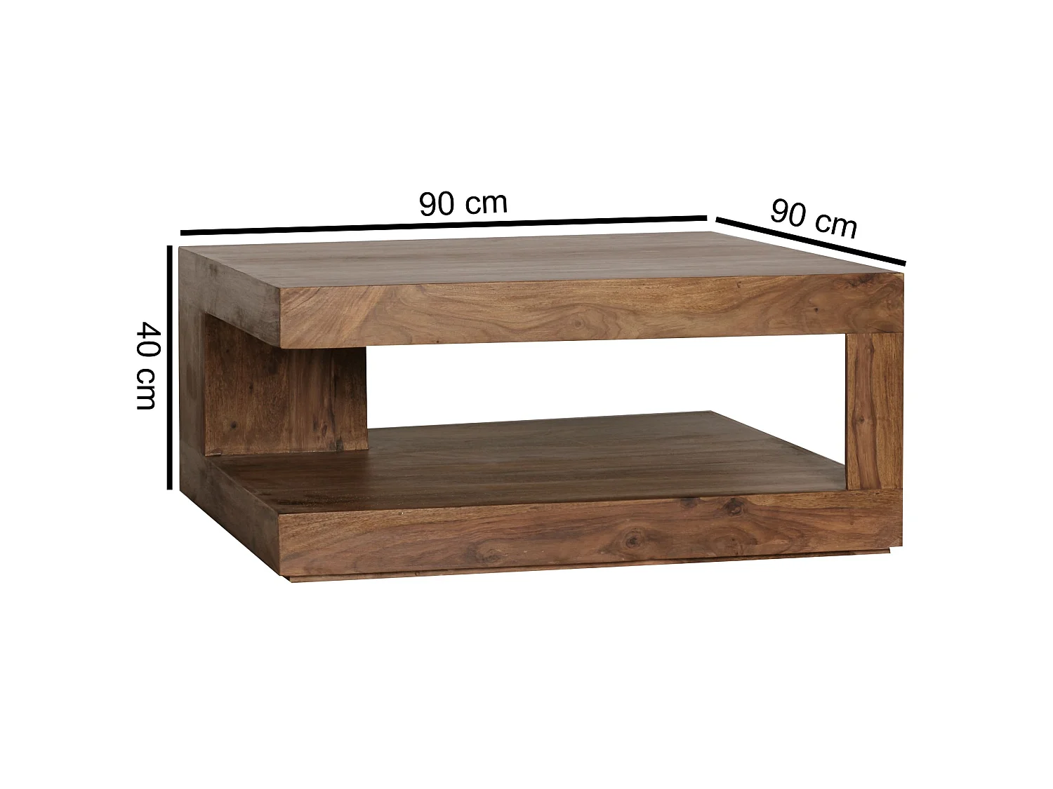 Massiver Couchtisch PATAN 90 x 90 cm Wohnzimmertisch Holz Tisch Massiv Ablage