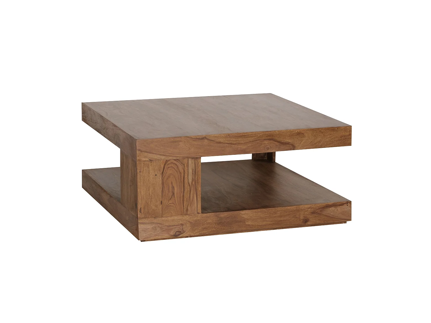 Table Basse de Salon 90 cm Bois Massif Sheesham Carrée avec Étagère