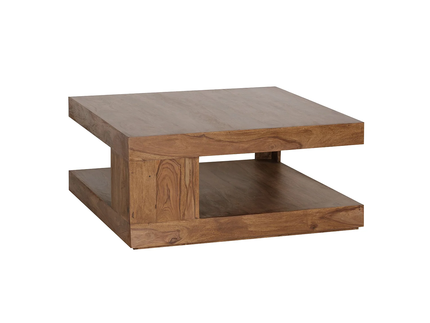 Table Basse de Salon 90 cm Bois Massif Sheesham Carrée avec Étagère