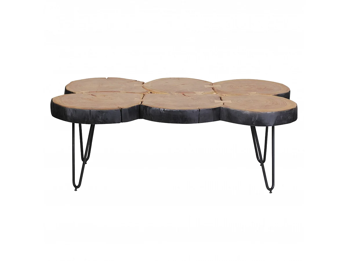 Table Basse de Salon 115 cm Bois Massif Tranche de Bois Rectangulaire