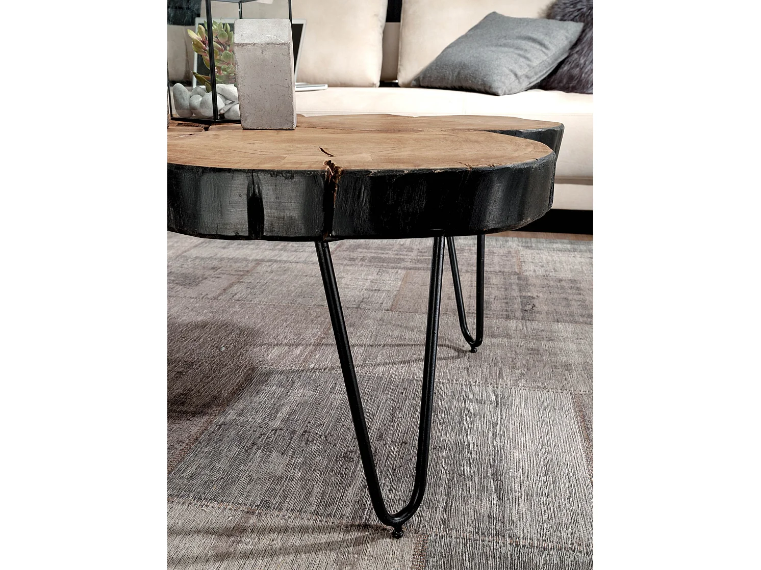 Table Basse de Salon 115 cm Bois Massif Tranche de Bois Rectangulaire