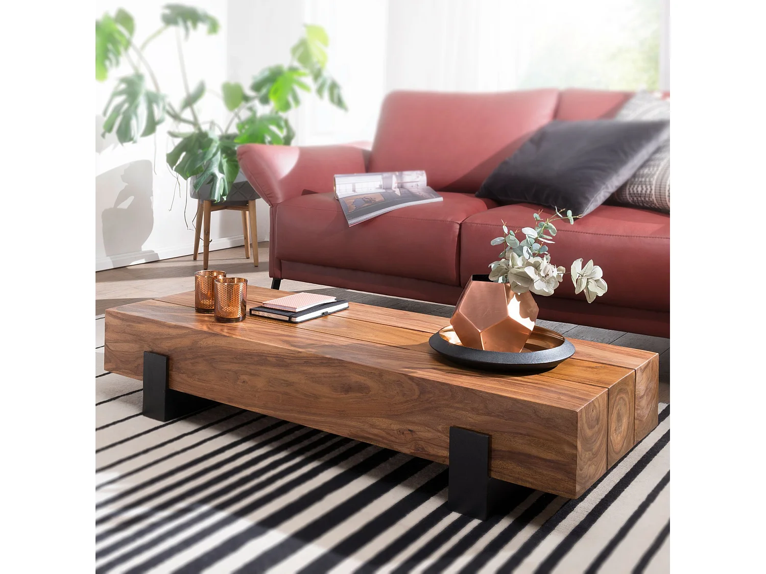 Table Basse de Salon 115 cm Bois Massif Moderne Rectangulaire Marron