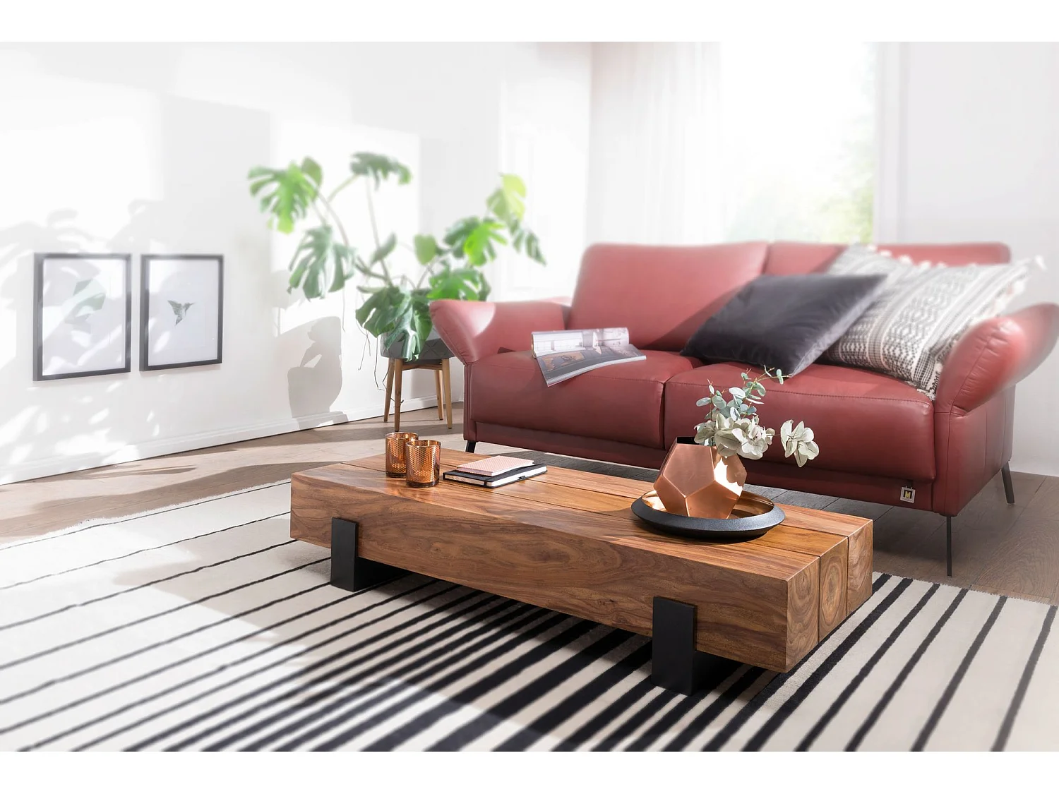 Table Basse de Salon 115 cm Bois Massif Moderne Rectangulaire Marron