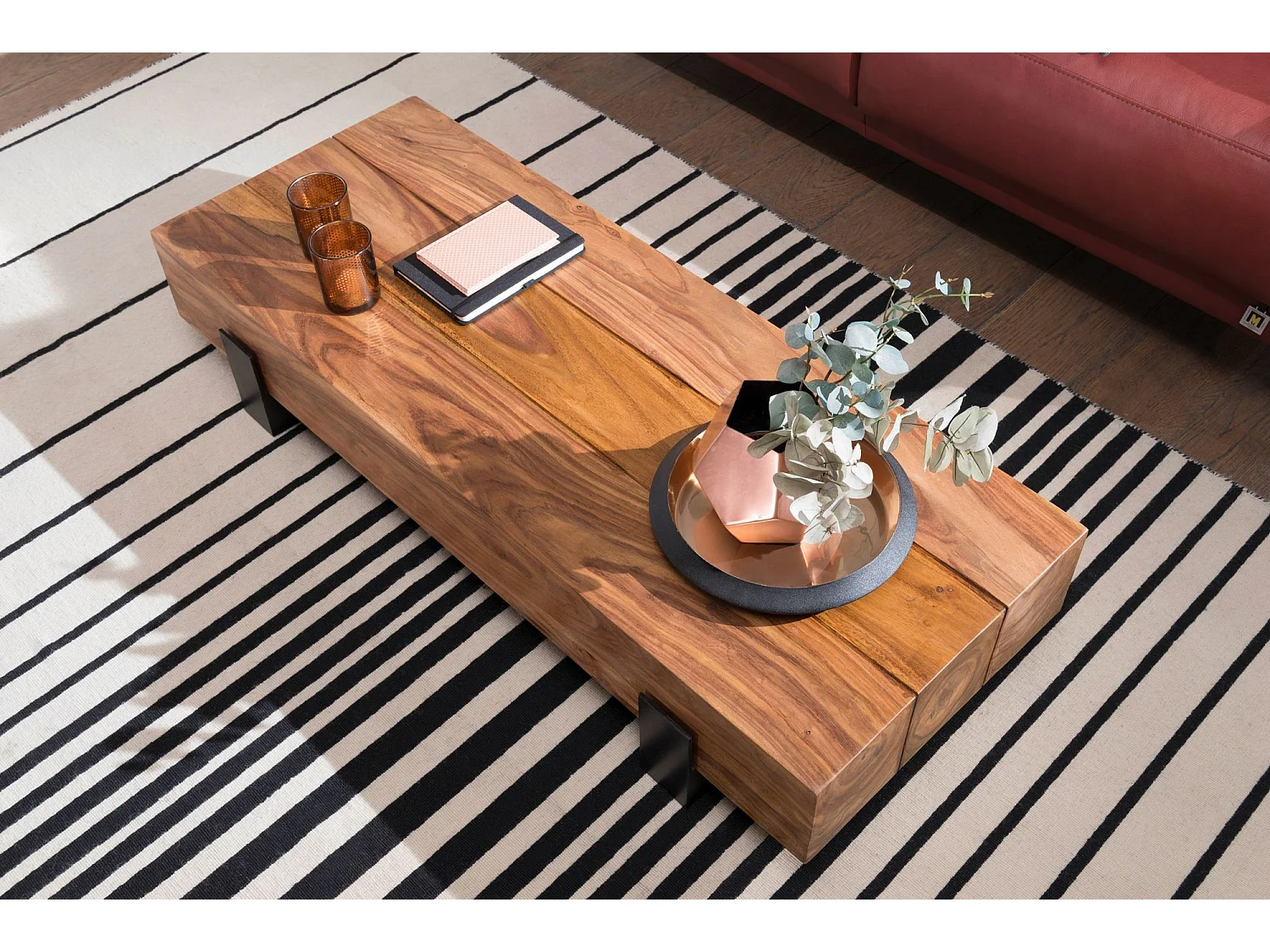 Table Basse de Salon 115 cm Bois Massif Moderne Rectangulaire Marron