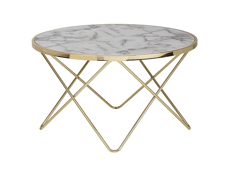 Design Couchtisch Marmor Optik Weiß Ø 85 cm Gold Wohnzimmertisch Rund