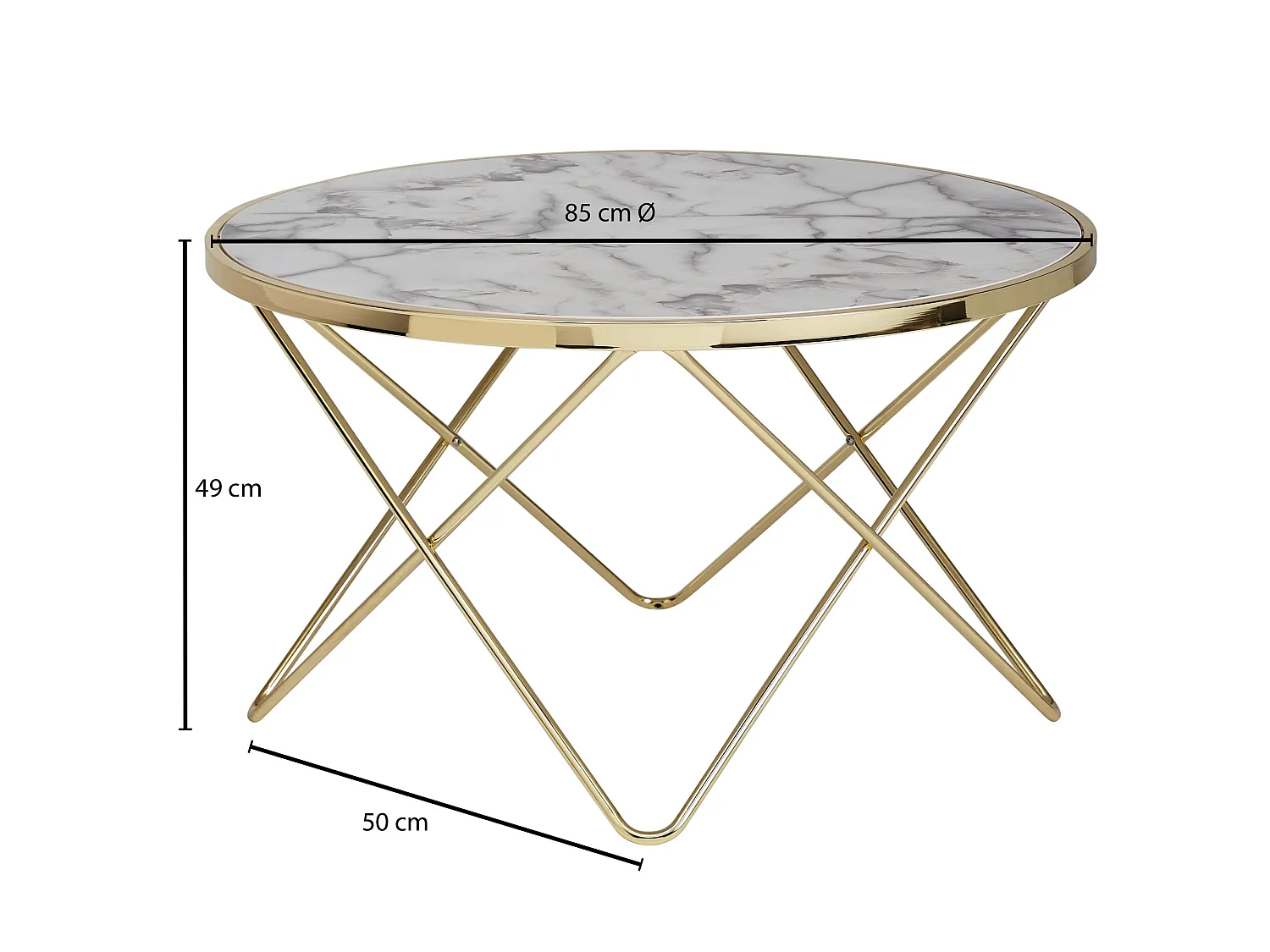 Design Couchtisch Marmor Optik Weiß Ø 85 cm Gold Wohnzimmertisch Rund
