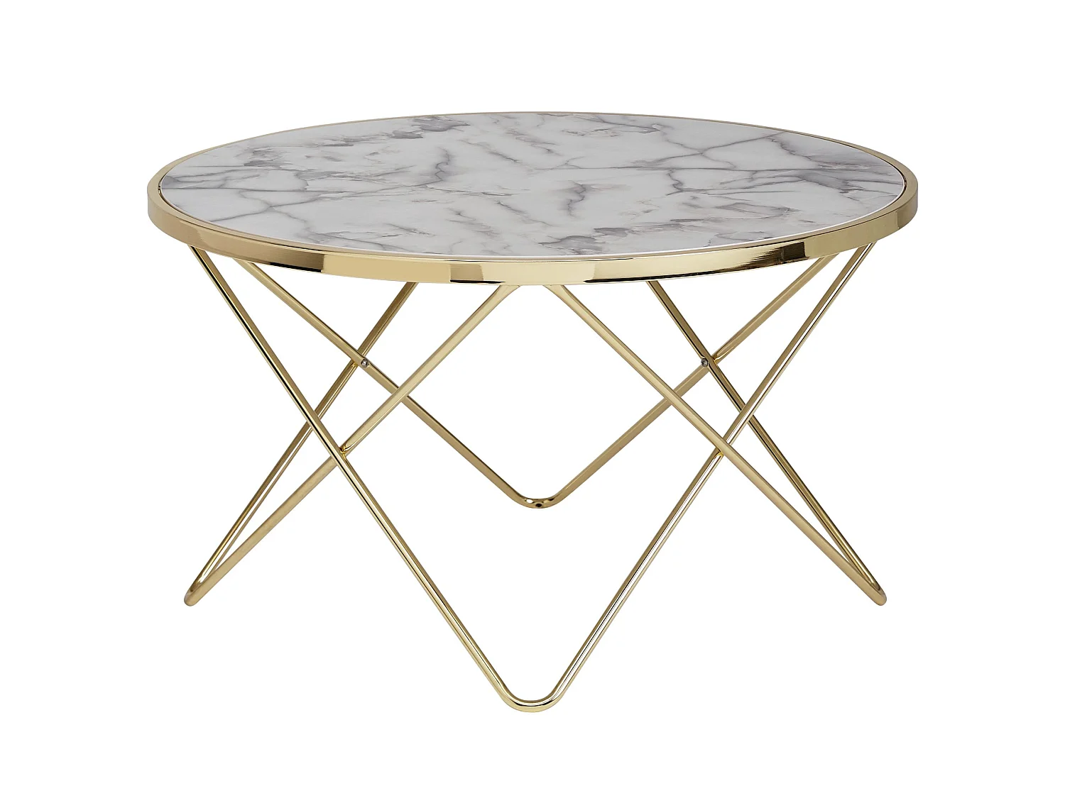 Design Couchtisch Marmor Optik Weiß Ø 85 cm Gold Wohnzimmertisch Rund