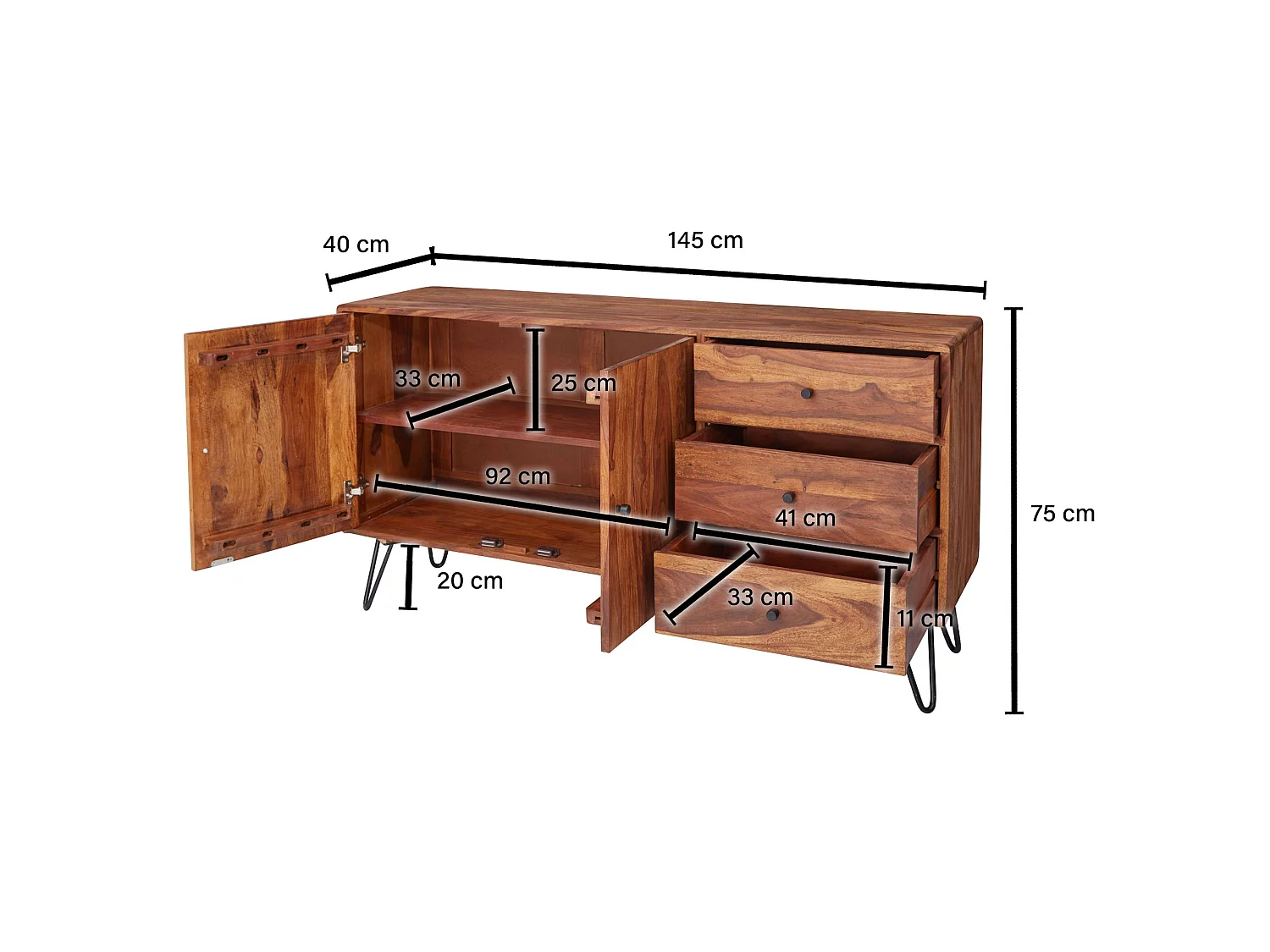 Sideboard Landhaus Sheesham Kommode Holz Massiv Anrichte Standschrank