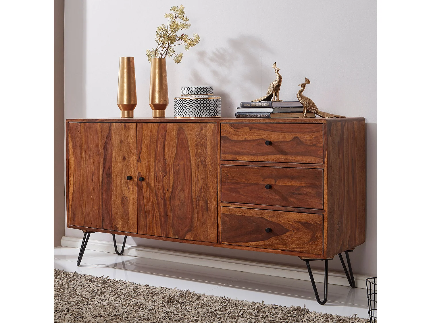 Sideboard Landhaus Sheesham Kommode Holz Massiv Anrichte Standschrank