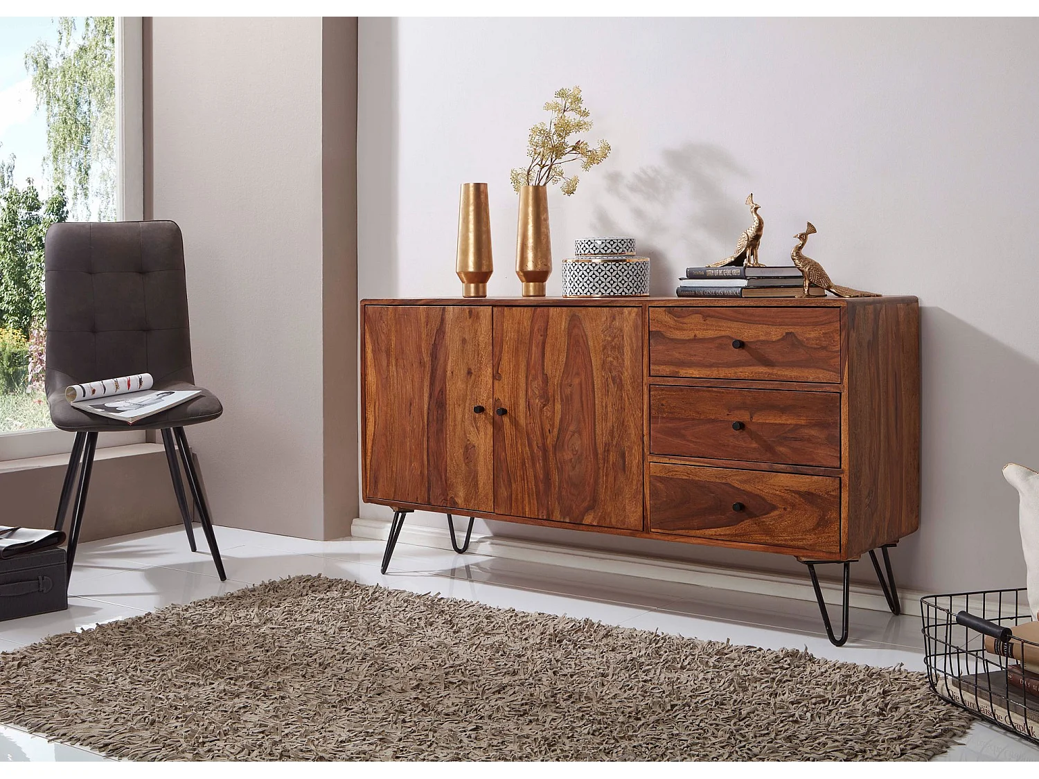 Sideboard Landhaus Sheesham Kommode Holz Massiv Anrichte Standschrank