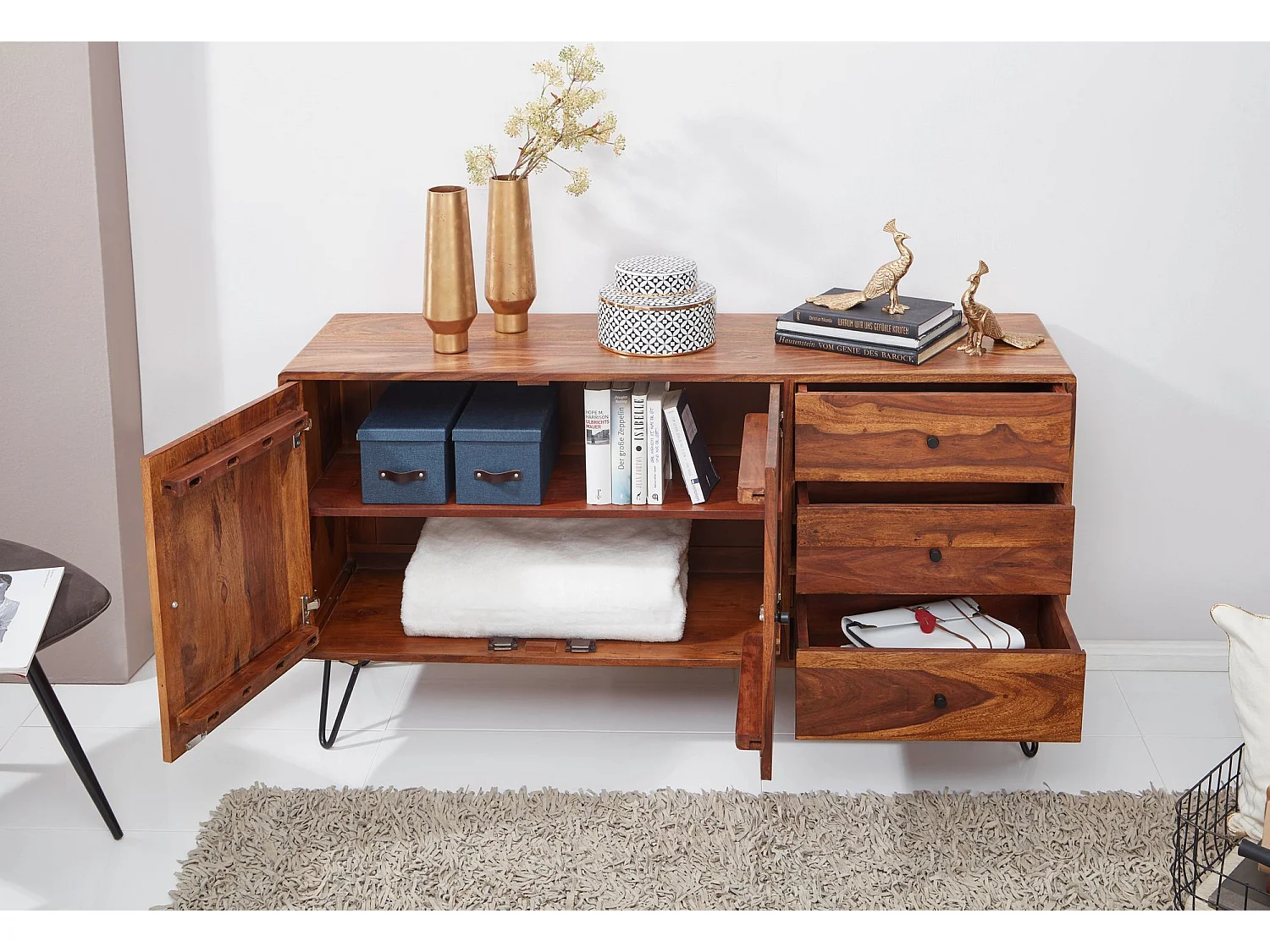 Sideboard Landhaus Sheesham Kommode Holz Massiv Anrichte Standschrank