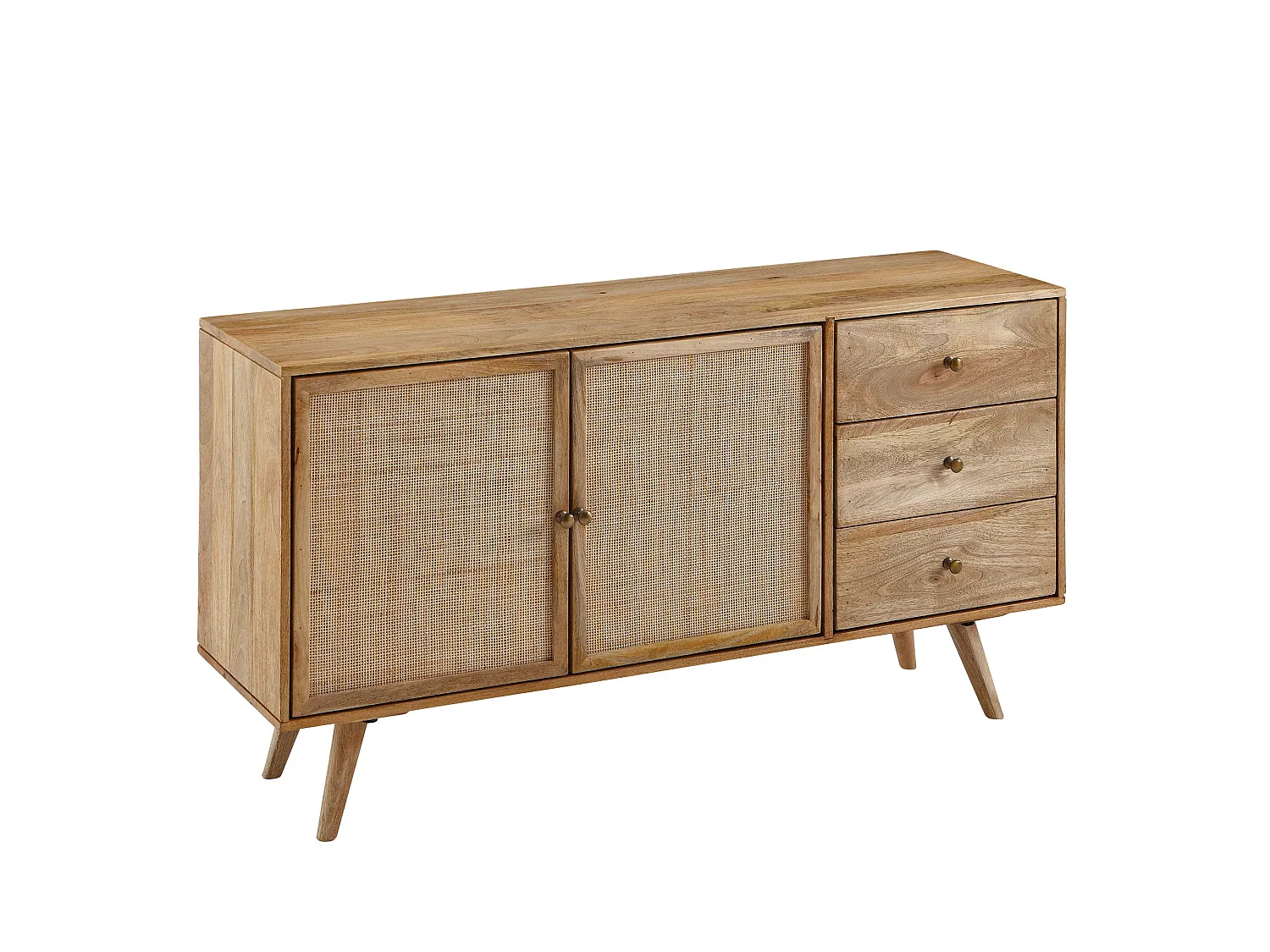 Design Sideboard 140x75x40 cm Massivholz Rattan Anrichte Kommodenschrank