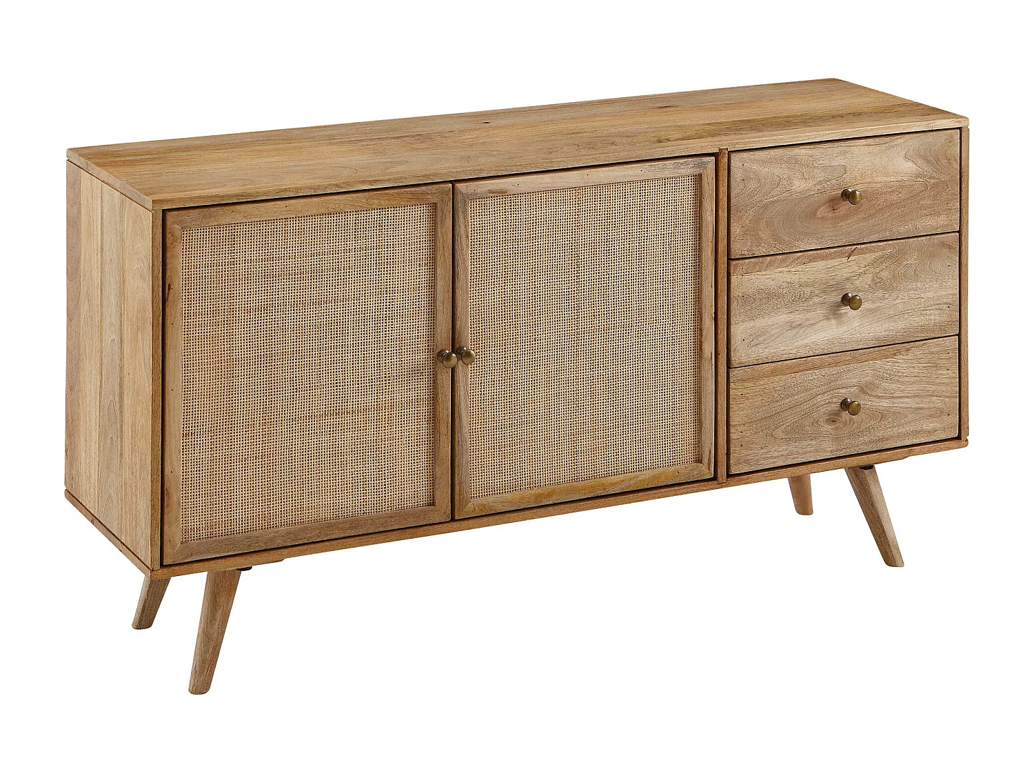 Buffet 140 cm Bois Massif Manguier Commode Tiroirs Armoire Moderne Rotin