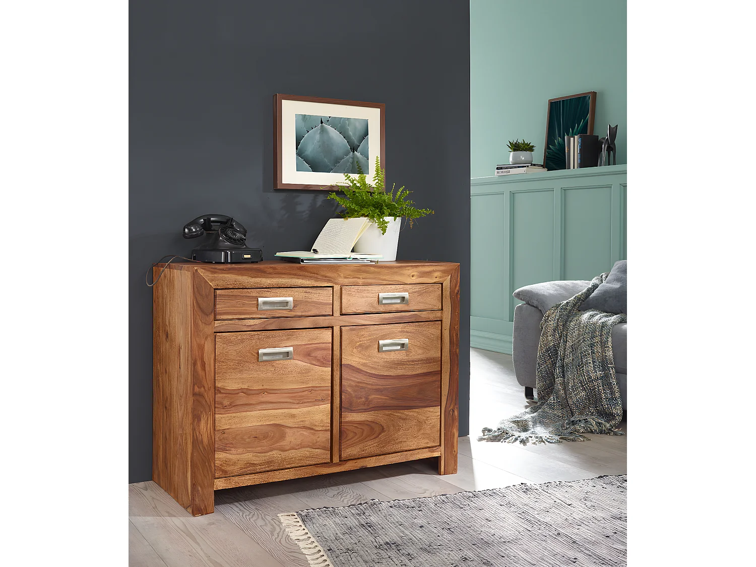 Sideboard Sheesham Kommode 90 x 40 x 70 cm Massiv Holz Anrichte Türen