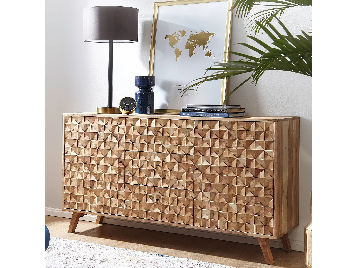 Sideboard 140 cm Anrichte Akazie Kommode Schrank Massiv Holz Braun