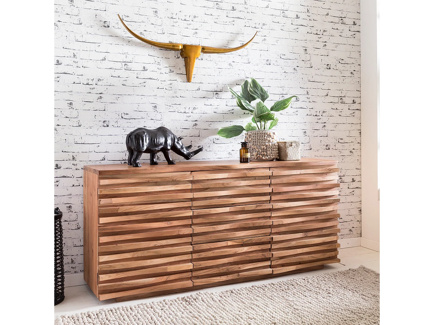 Sideboard Akazie 160 cm Massivholz Anrichte Landhaus Kommode Schrank Baumkante