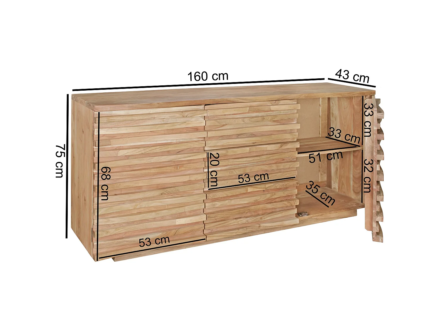 Sideboard Akazie 160 cm Massivholz Anrichte Landhaus Kommode Schrank Baumkante